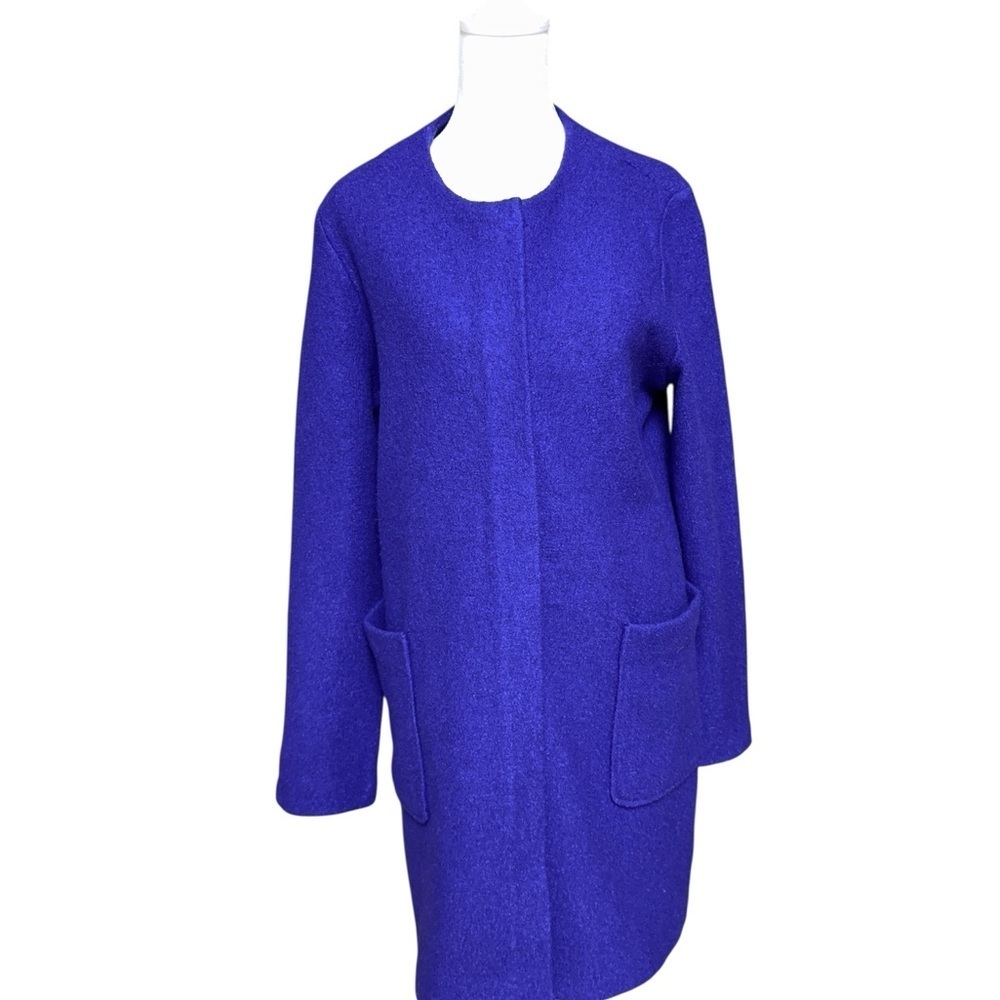 Max Studio Wool Blend Coat Purple Longline Open Front Pockets Size M NWOT